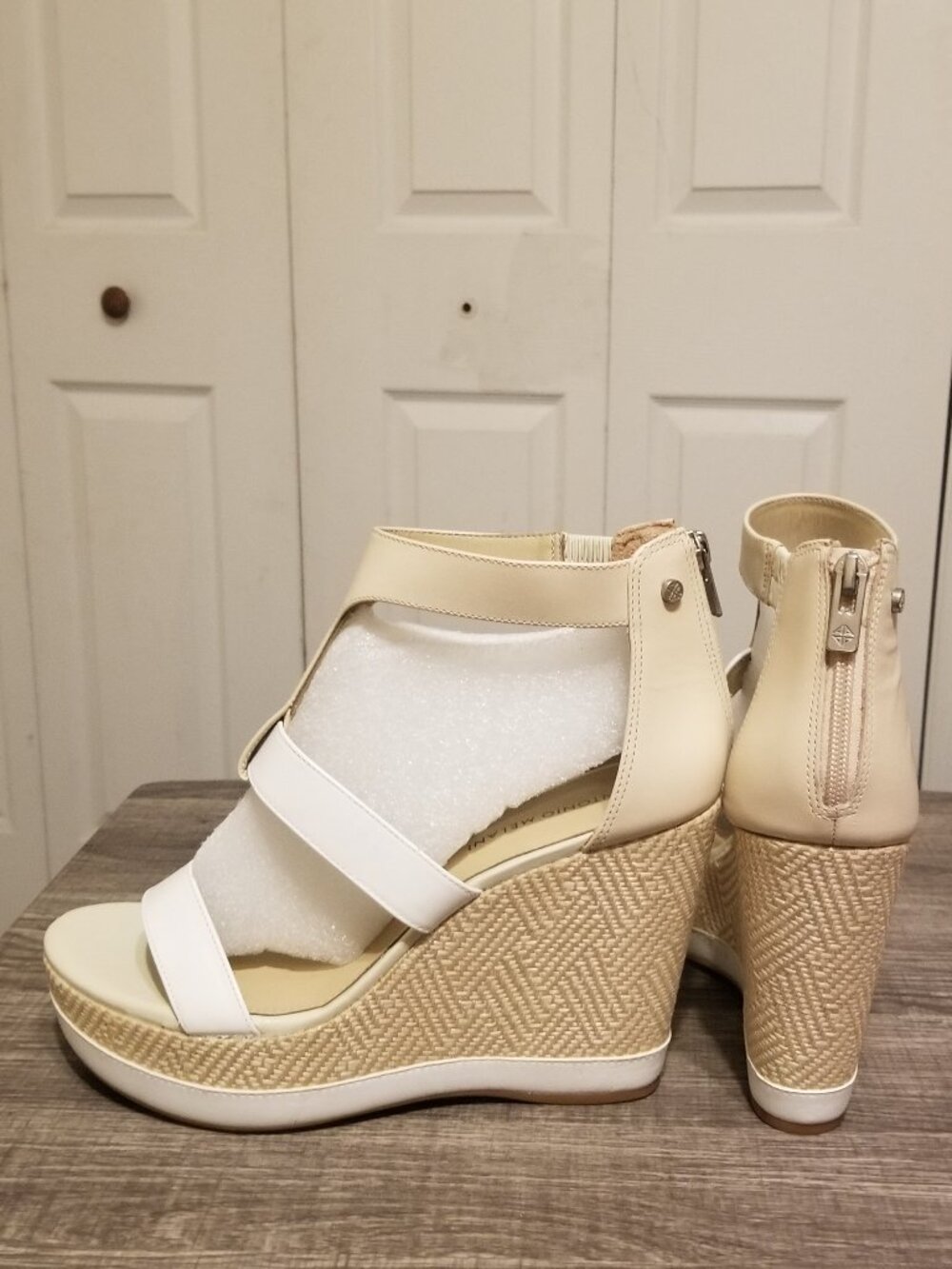 ANTONIO MELANI Cream and White Wedge Sandals